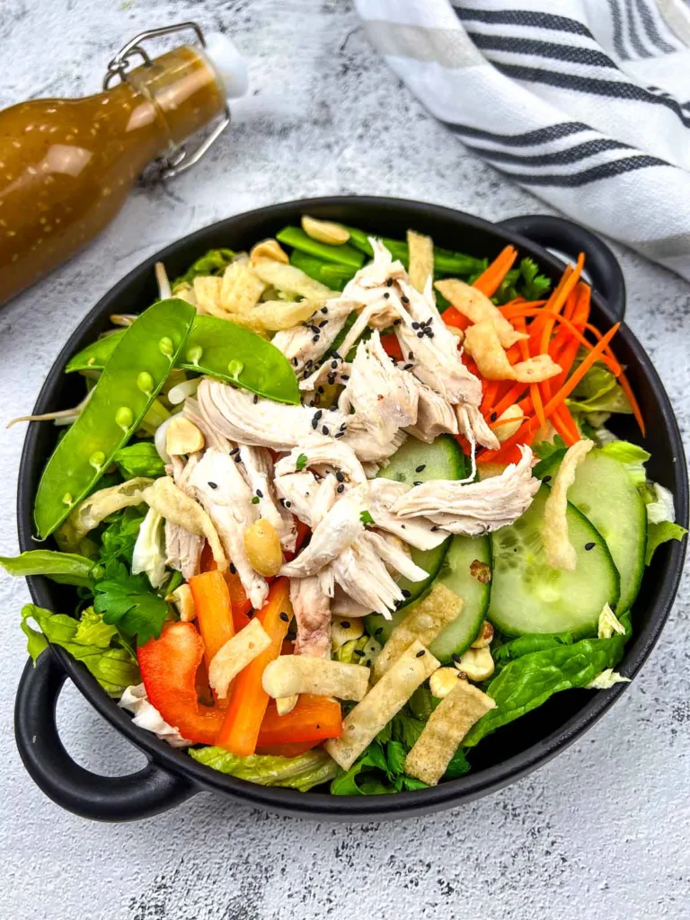 Vertical shot of Asian Chicken Salad.
