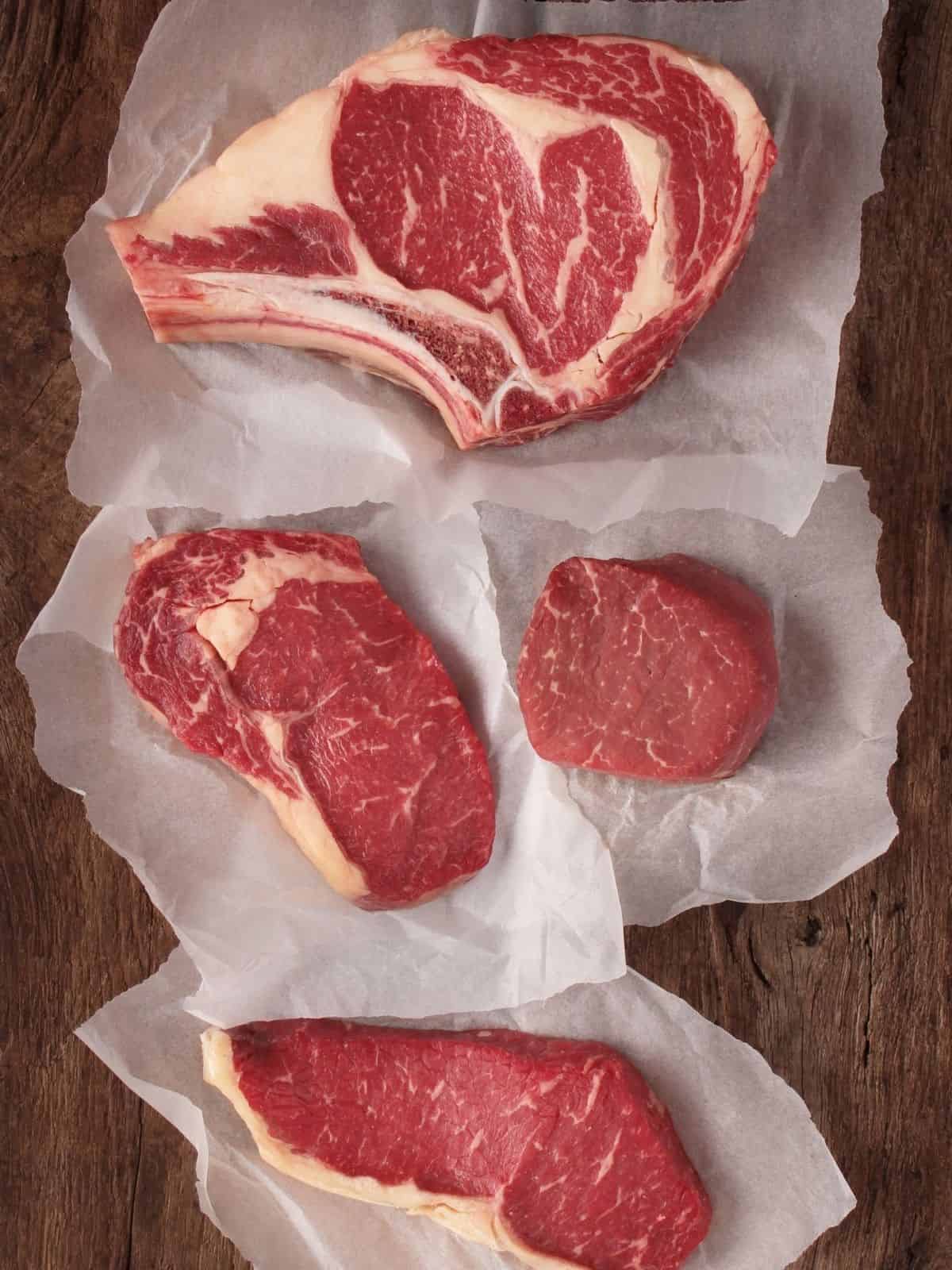 Different types of meat cuts.