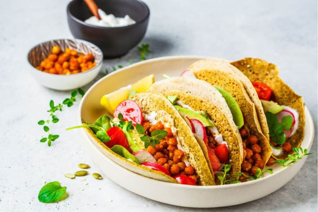 Tacos with radish and other vegetables.