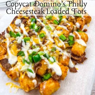 A closeup shot of copycat Domino's Philly Cheesesteak Loaded Tater Tots.