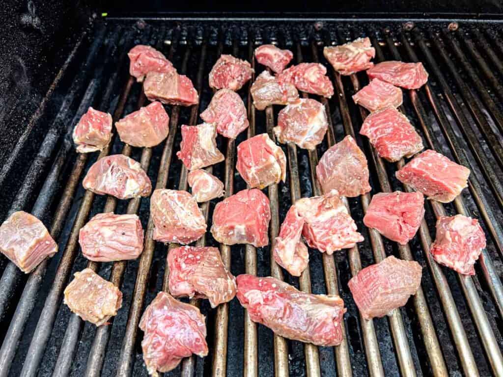 Grill the beef tips for about 3-4 minutes on each side.