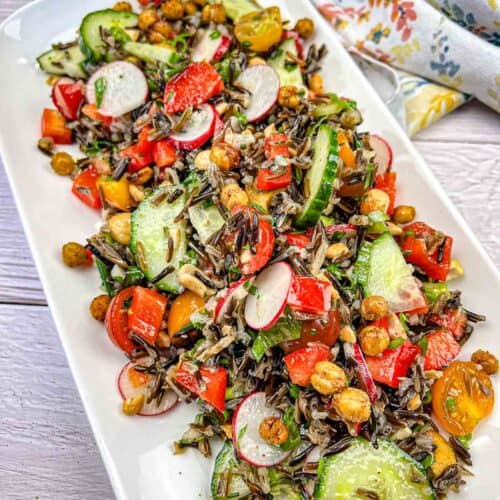 Wild Rice Salad on a white plate.