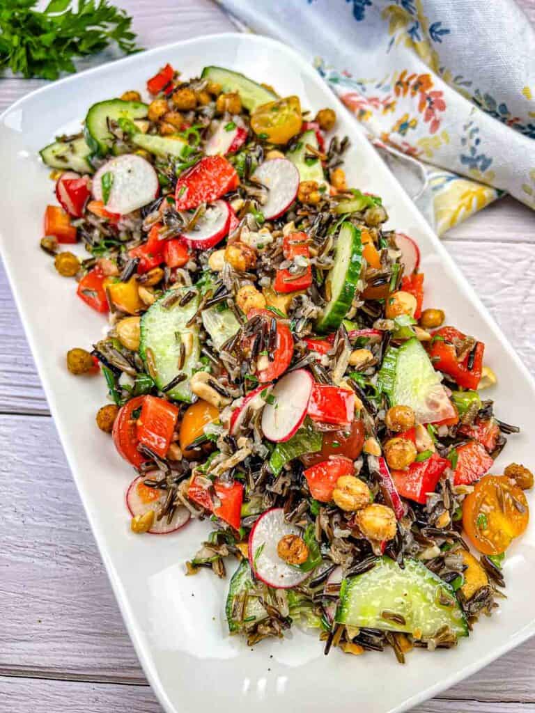 Wild Rice Salad on a white plate.