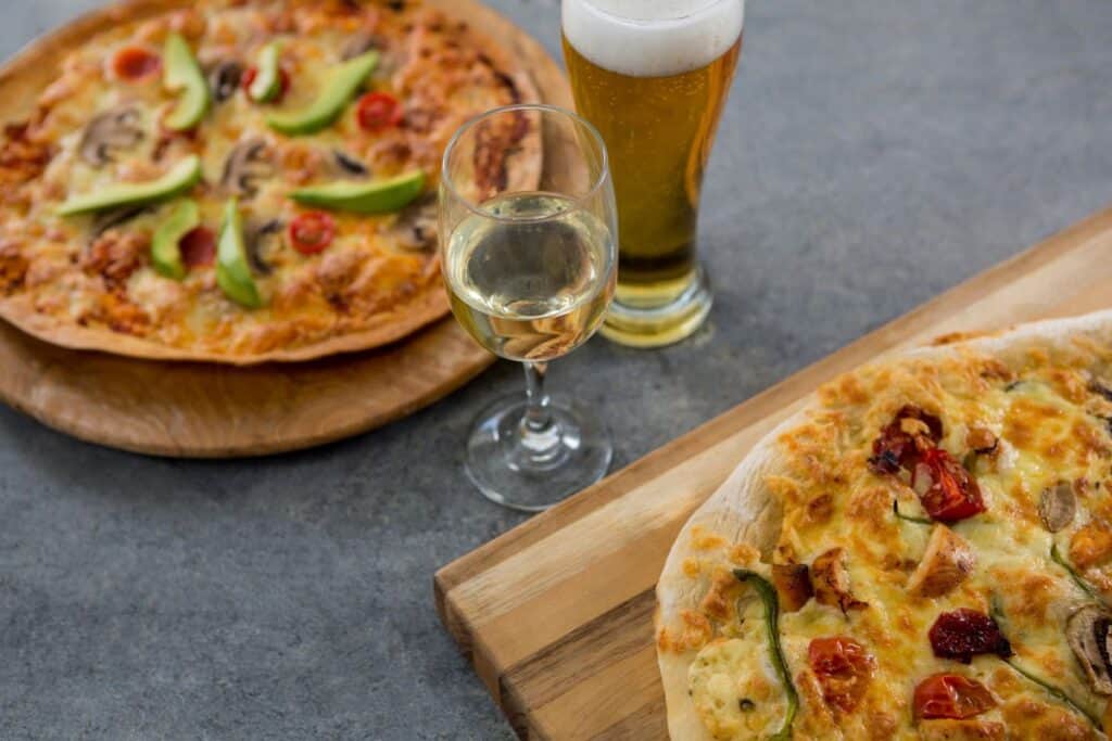 Pizza with wine.