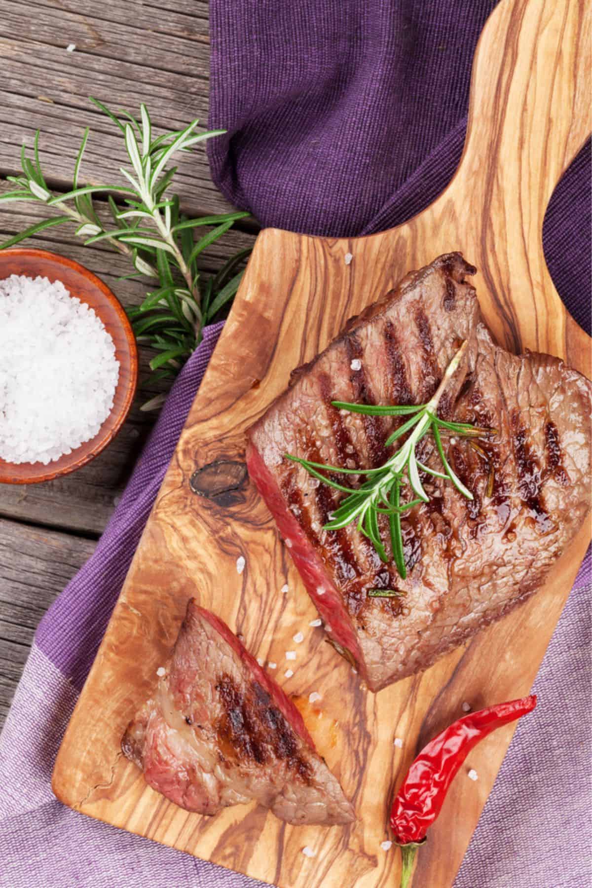 Steak with rosemary.