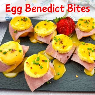 A square image of Egg Benedict Bites.