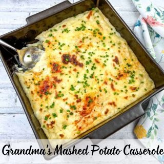 A square image of Grandma's Mashed Potato Casserole.