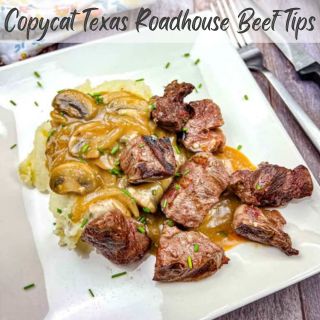 A square image of Copycat Texas Roadhouse Beef Tips.