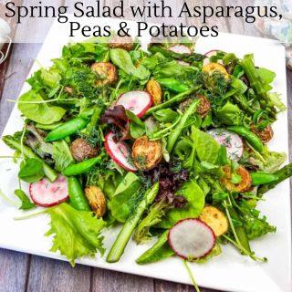 Square image of Spring Salad with Asparagus, Peas & Potatoes.