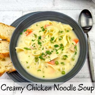 Creamy Chicken Noodle Soup square image.