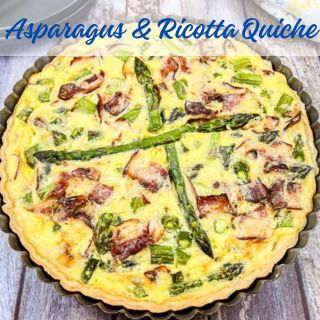 Square image of Asparagus & Ricotta Quiche.