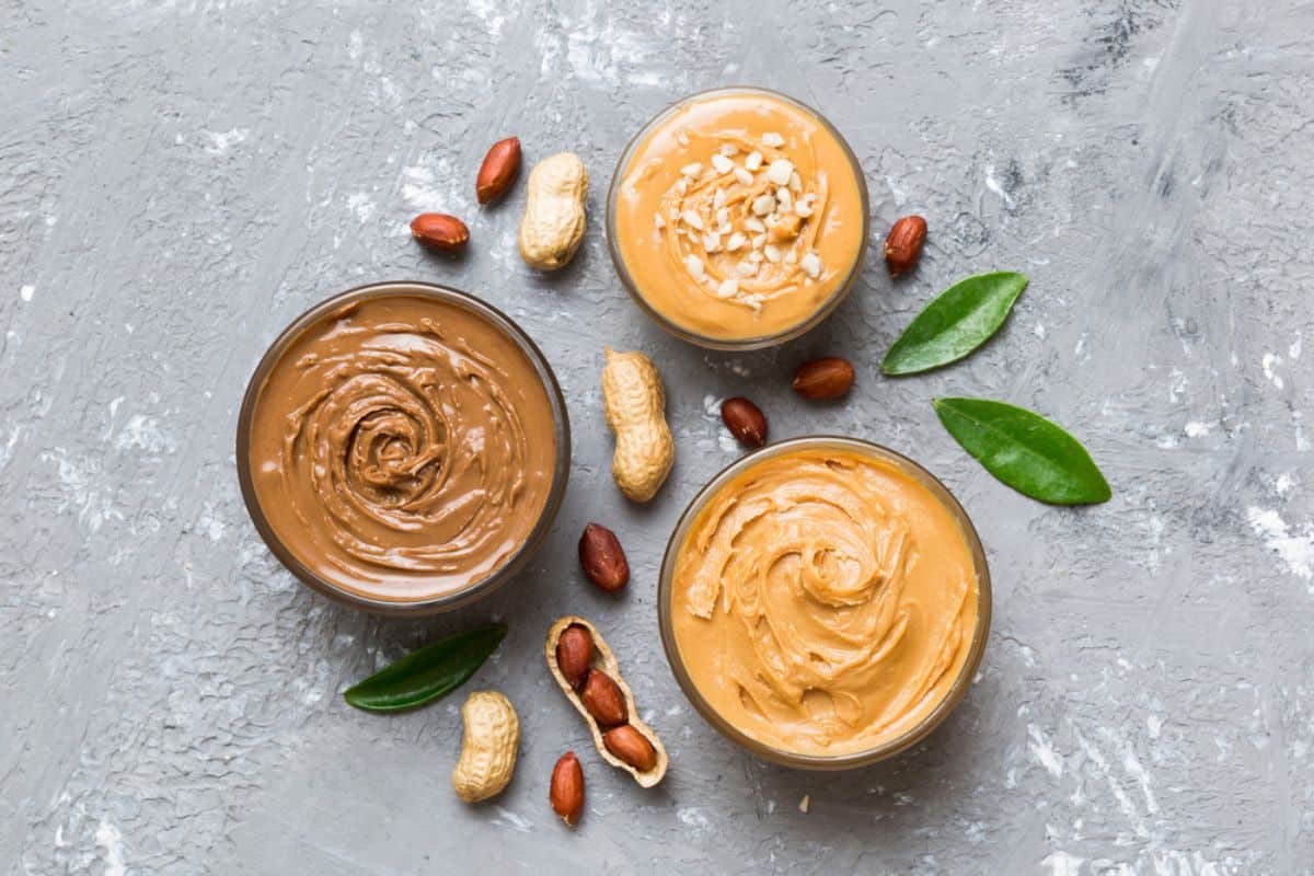 Nut butters on glass jars.