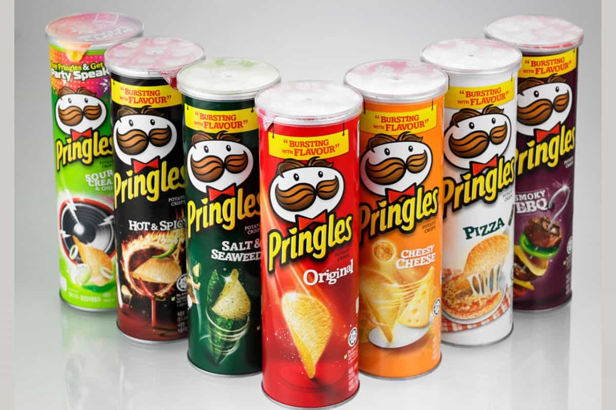 Set of packaged Pringles snacks.