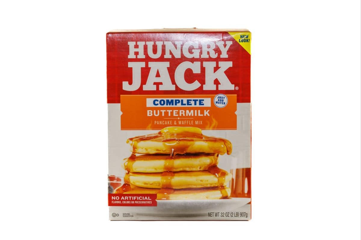 Pack of Hungry Jack pancake and waffle mix.