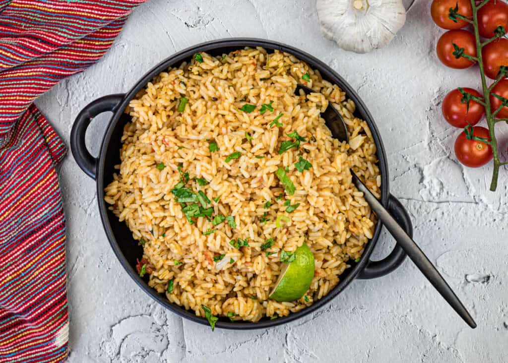 Top-down shot of Mexican Rice.