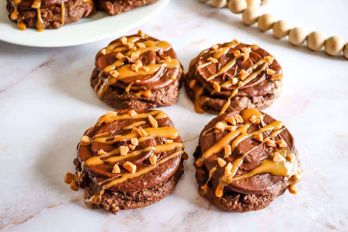 Four pieces of chocolate Caramel Cookies.