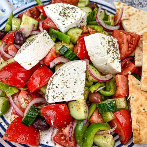 A plate of Horiatiki Salad.