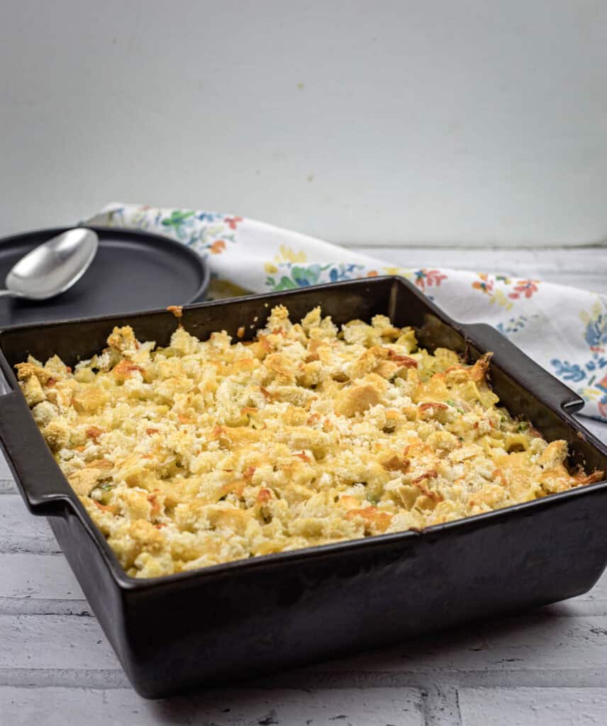 A tray of Classic Tuna Noodle Casserole.