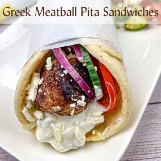 Square image of Greek Meatball Pita Sandwiches.