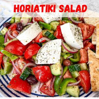 Horiatiki Salad on a bowl.