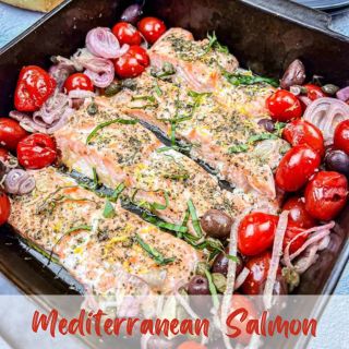 Mediterranean Salmon on a pan.