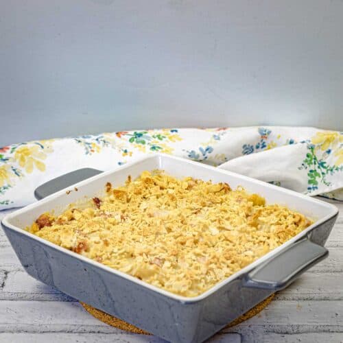 A tray of Old Fashioned Mac & Cheese.