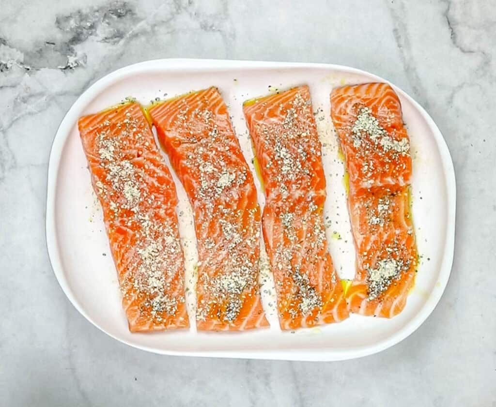 Sprinkle this evenly over the top of the salmon.