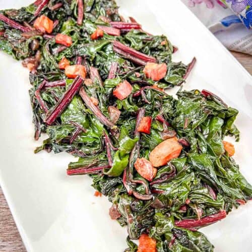 A plate of Sauteed Beet Greens with Pancetta.