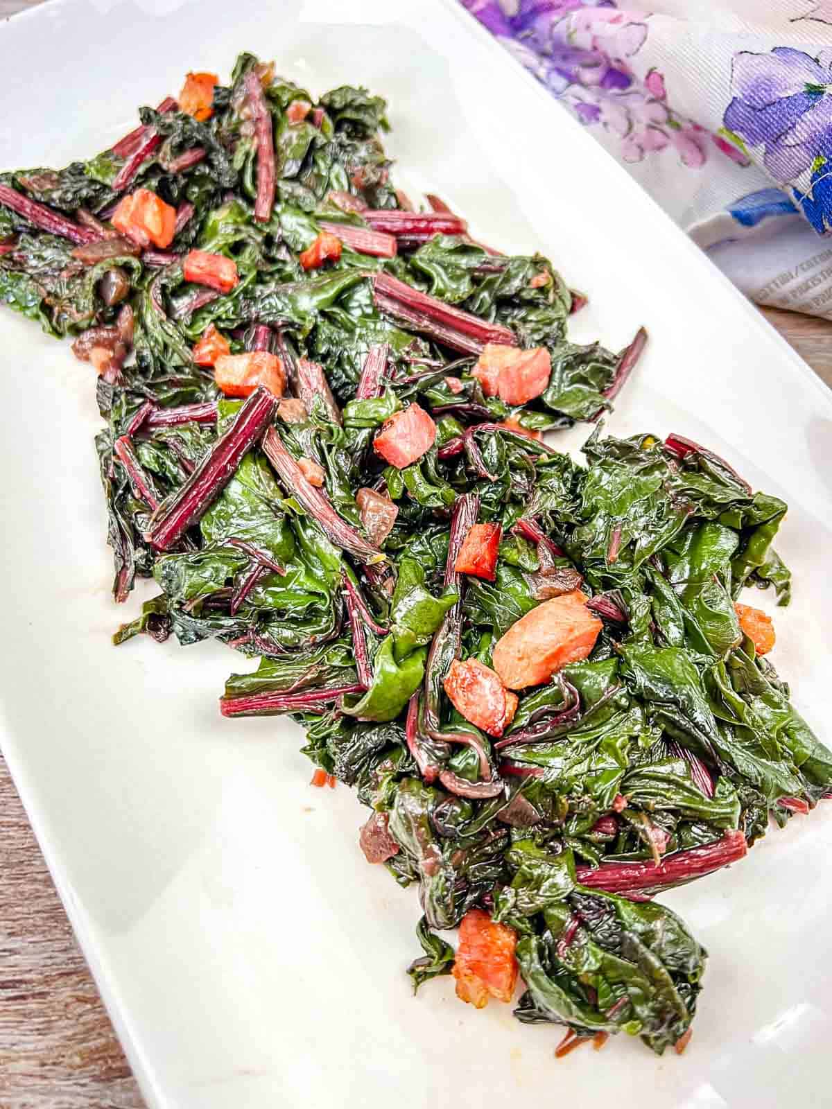 A plate of Sauteed Beet Greens with Pancetta.