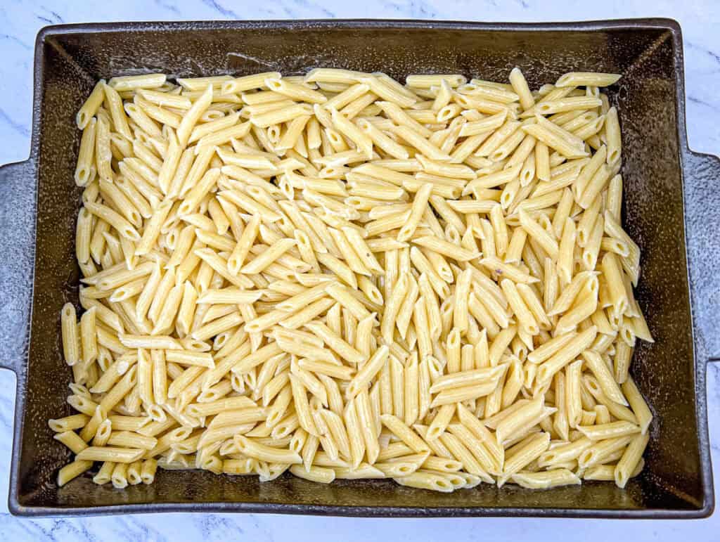 Spread the pasta in the bottom of your prepared baking dish.