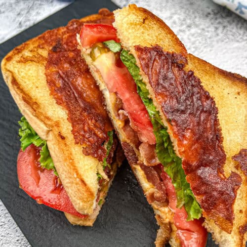 Texas BLT on a slate plate.