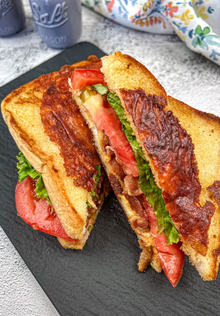 Texas BLT on a slate plate.