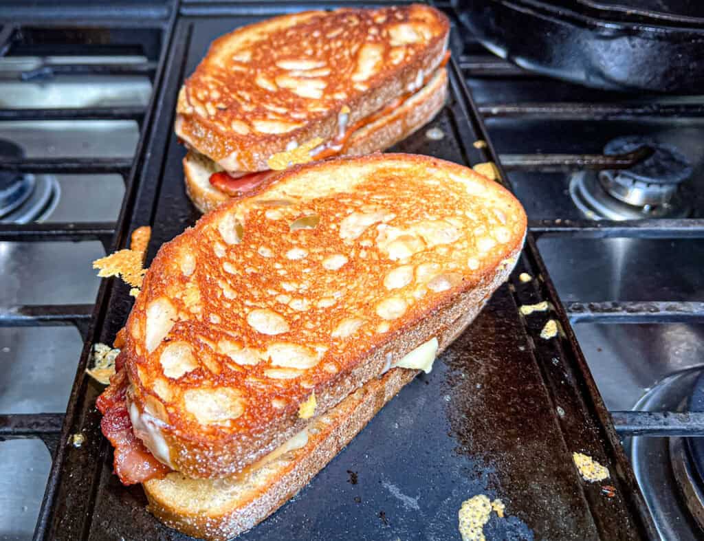 Griddle until golden brown on the bottom, then flip the sandwich.