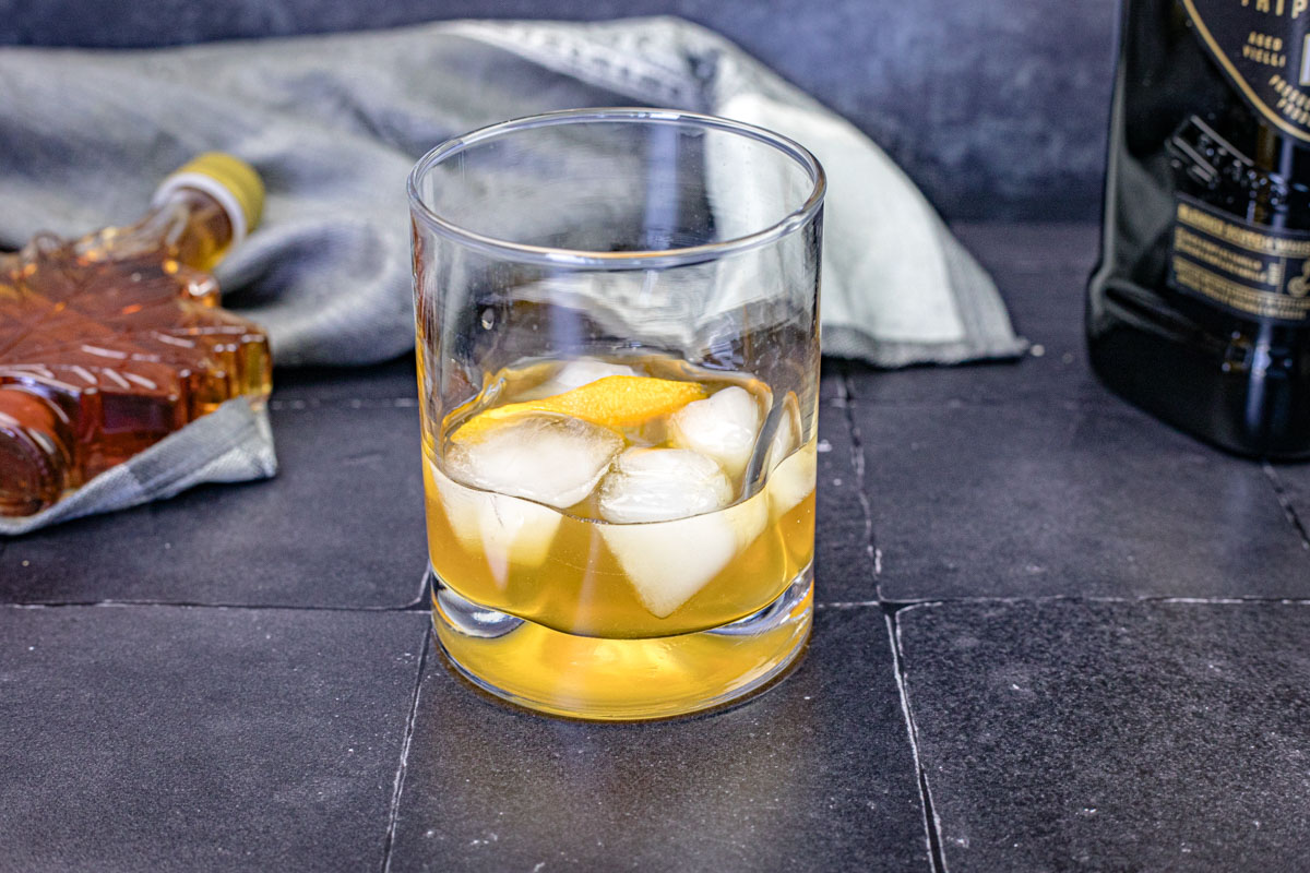 A glass of Grant&rsquo;s Smoky Maple Sour.