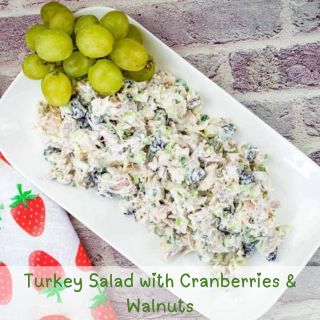 A plate of Turkey Salad with Cranberries & Walnuts.
