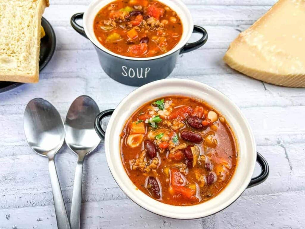 Pasta soup in a bowl.