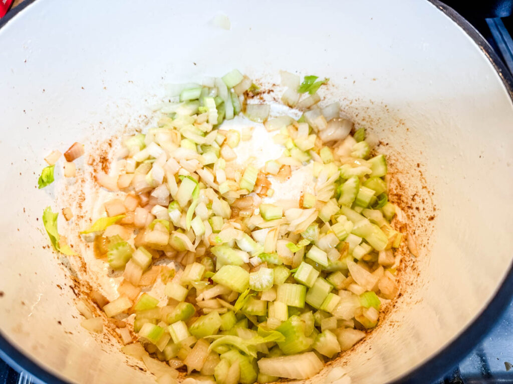 Saute the onions and celery.