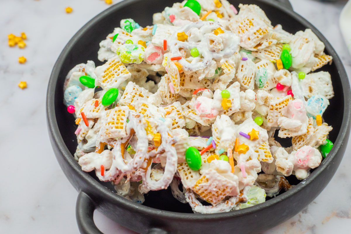A black bowl filled with Leprechaun Bait.