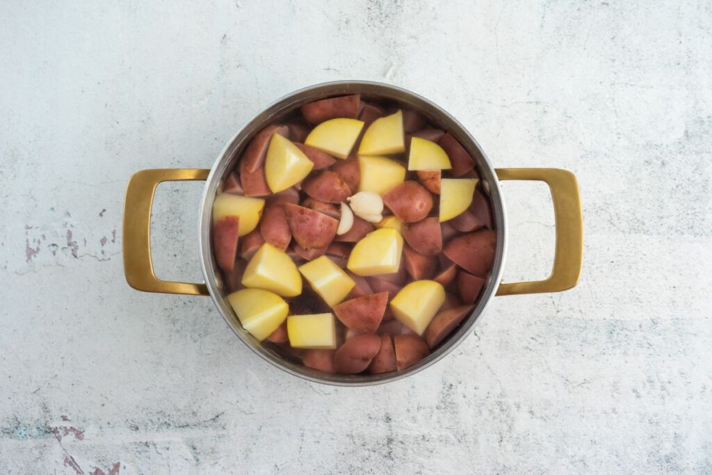 Boiling the potatoes for Creamy Red Potato Salad with Pickle.