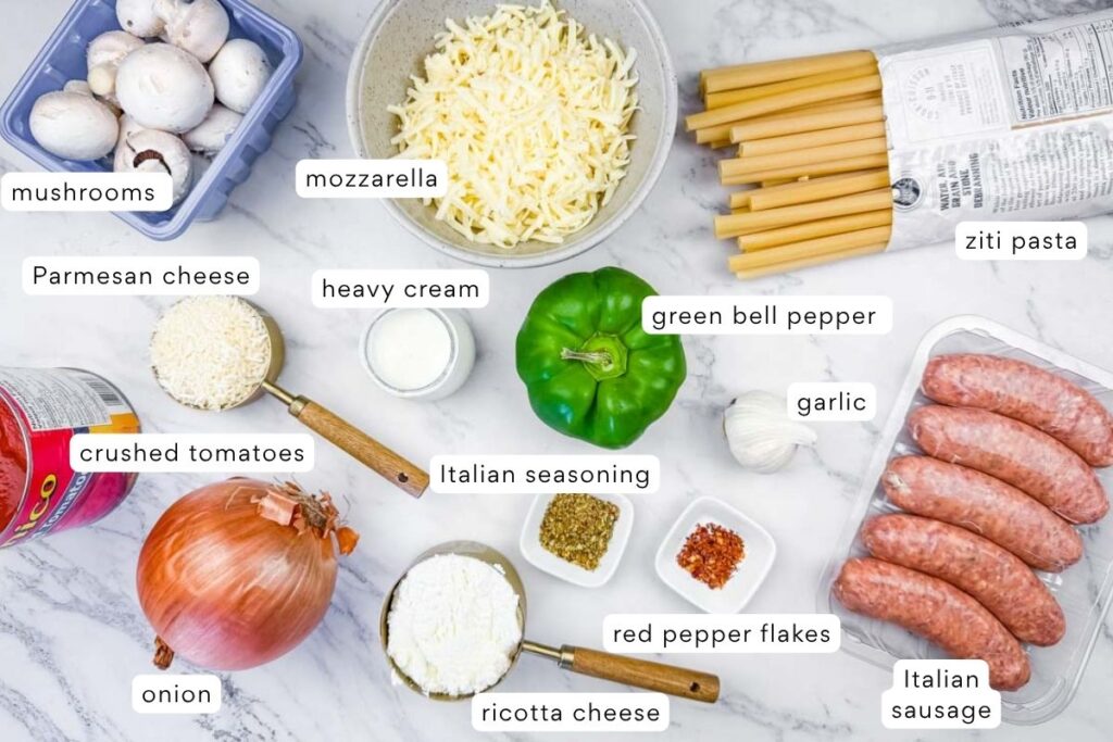 Labeled ingredient photo for Classic Baked Ziti.